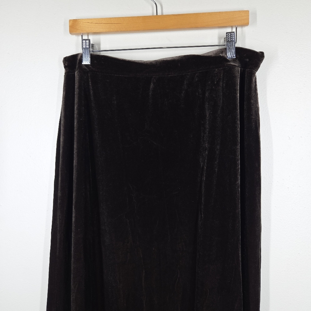 Vtg 90s Y2K Dark Chocolate Brown Velvet Maxi Skirt Pull On Grunge Whimsigoth XL - Picture 2 of 8